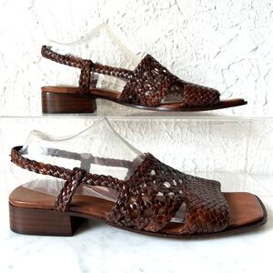 Sesto Meucci Brown Woven Leather Slingback Sandal - Women's Size 9 Made in Italy
